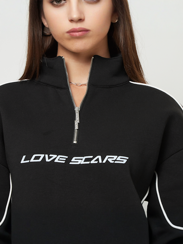 Love Scars, Piping Half Zip Sweater, black, Image 3 of 4