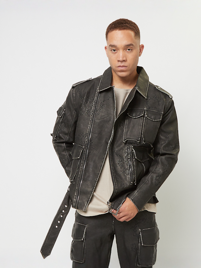 Smoke Rise, Washed Vegan Leather Biker Jacket, black, Image 1 of 7