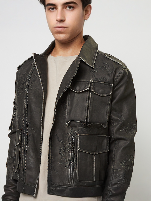 Smoke Rise, Washed Vegan Leather Biker Jacket, black, Image 3 of 7
