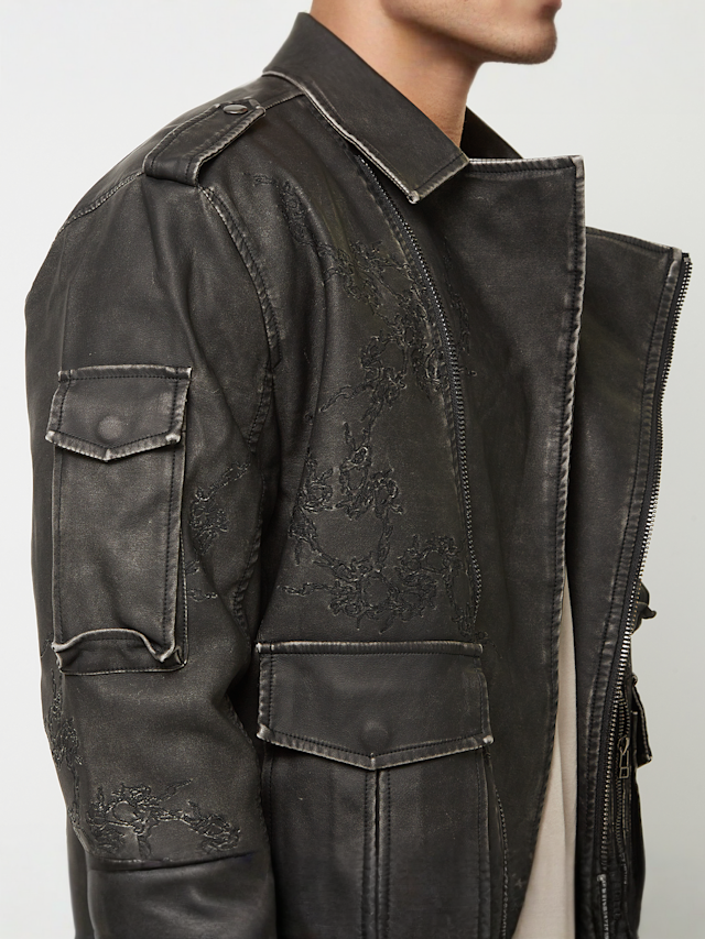 Smoke Rise, Washed Vegan Leather Biker Jacket, black, Image 4 of 7