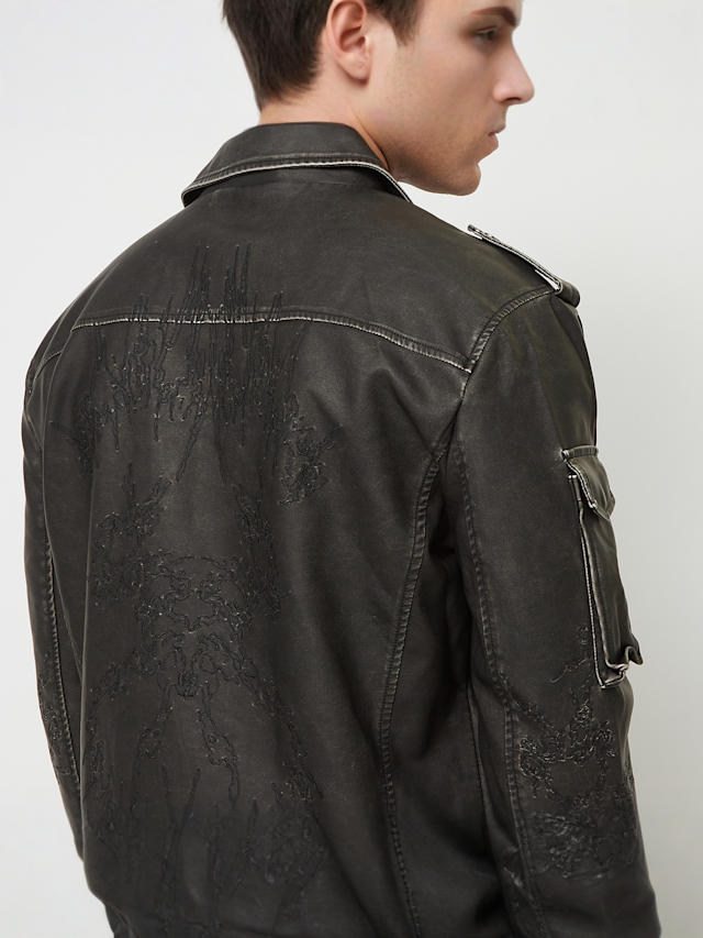 Smoke Rise, Washed Vegan Leather Biker Jacket, black, Image 6 of 7