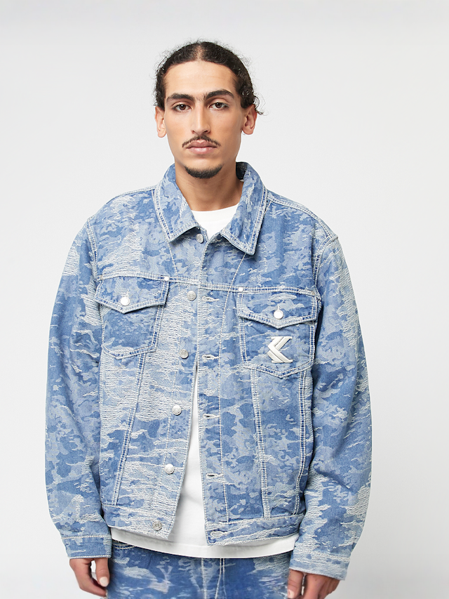 Karl Kani, OG Distress Camo Oversized Denim Jacket, blue, Image 1 of 4