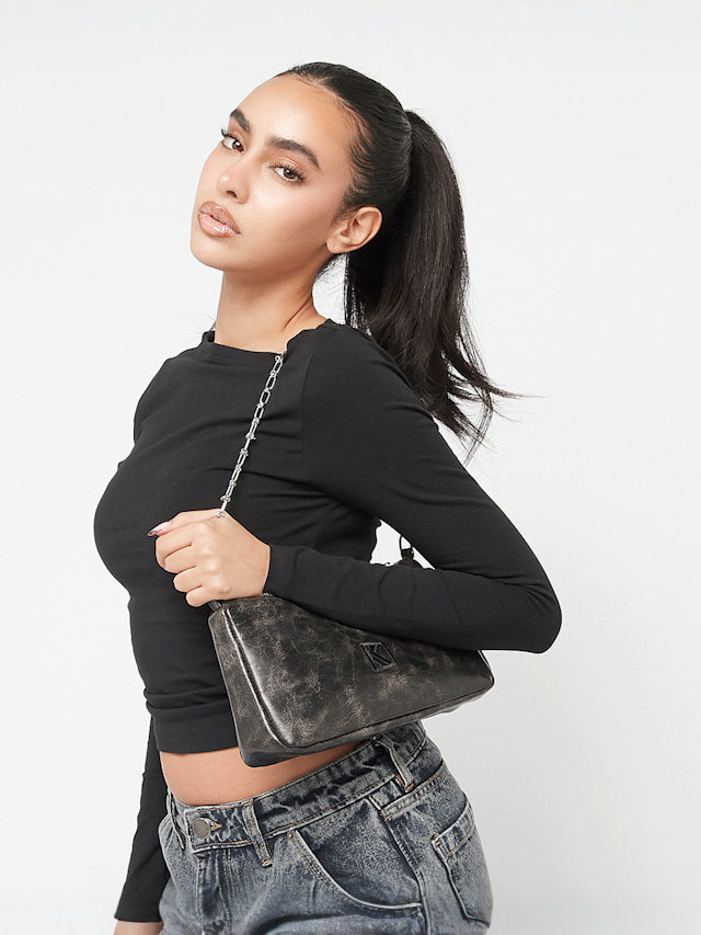 Karl Kani, OG Crackle PU Knot Chain Shoulder Bag, black, Image 6 of 6