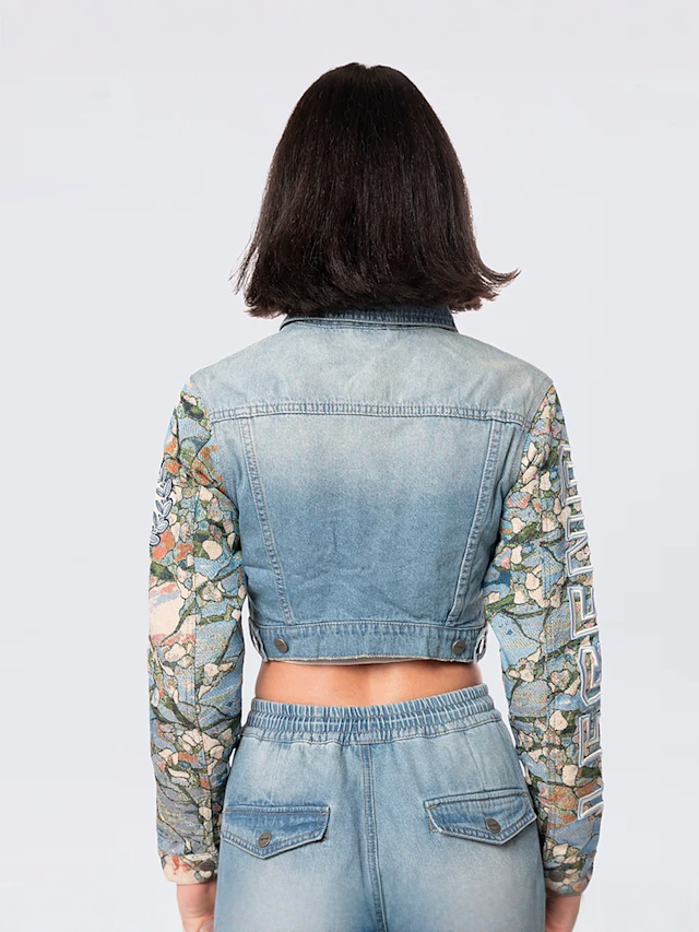Smoke Rise, Cropped Tapestry Denim Jacket, blue, Image 2 of 5