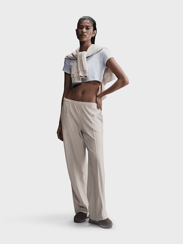Nike, Sportswear Chill Knit Velour Mid-Rise Open Hem Sweatpants, beige, Image 4 of 4