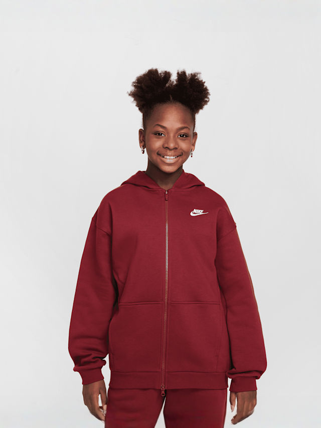 Nike, Sportswear Club Fleece Oversized Full-Zip Hoodie, red, Image 1 of 7
