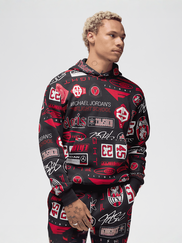 Jordan, Essentials All Over Print Fleece Pullover, black, Image 1 of 6
