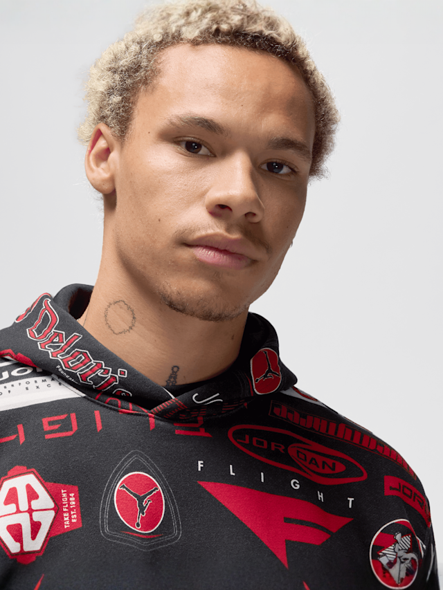 Jordan, Essentials All Over Print Fleece Pullover, black, Image 3 of 6