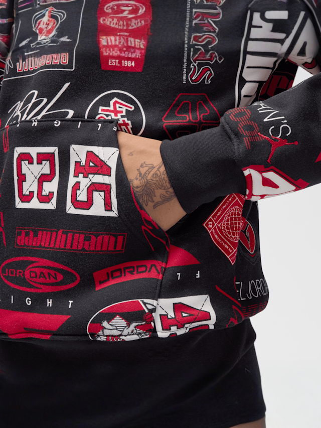 Jordan, Essentials All Over Print Fleece Pullover, black, Image 4 of 6