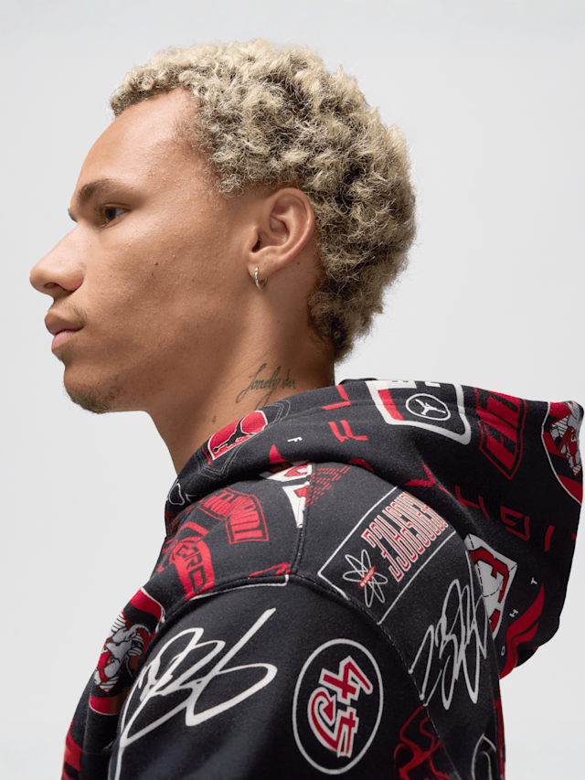 Jordan, Essentials All Over Print Fleece Pullover, black, Image 5 of 6