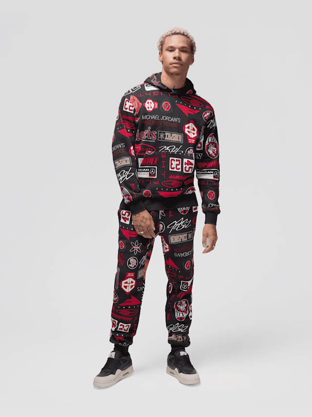 Jordan, Essentials All Over Print Fleece Pullover, black, Image 6 of 6