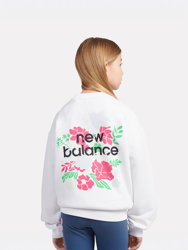 New Balance, Stacked Floral Back Graphic French Terry Crew, white, Image 1 of 6