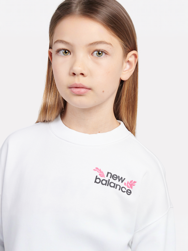 New Balance, Stacked Floral Back Graphic French Terry Crew, white, Image 3 of 6