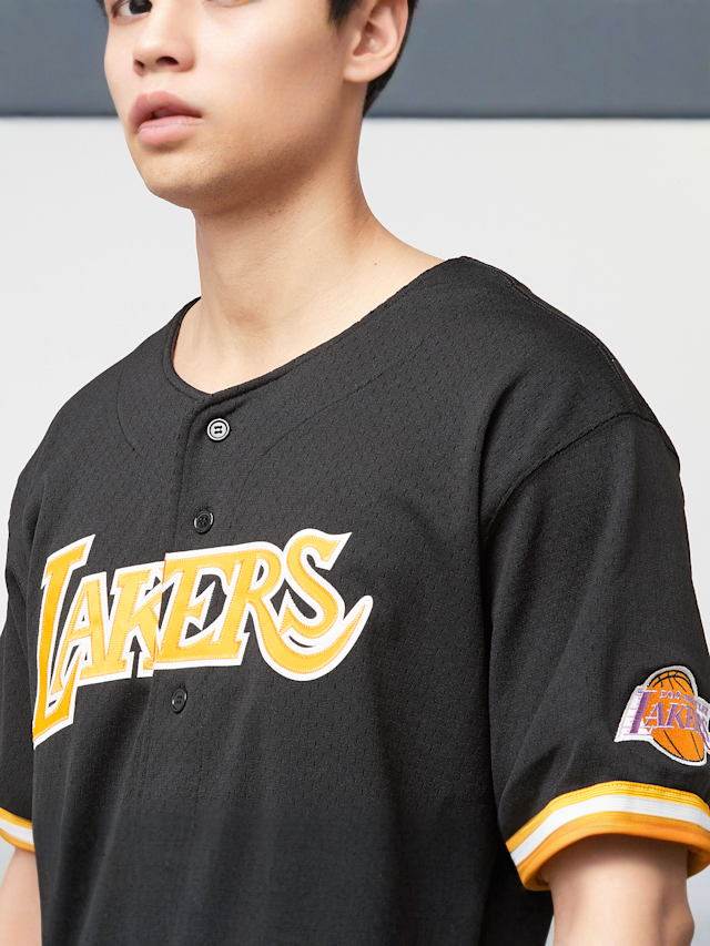 Mitchell & Ness, NBA On the Clock Mesh Button Front Vintage Logo LA Lakers, black, Image 3 of 6