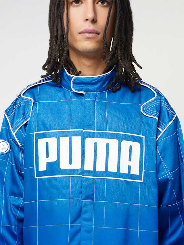 PUMA, Archive Seasonal Relaxed Racer Jacket, blue, Image 3 of 7