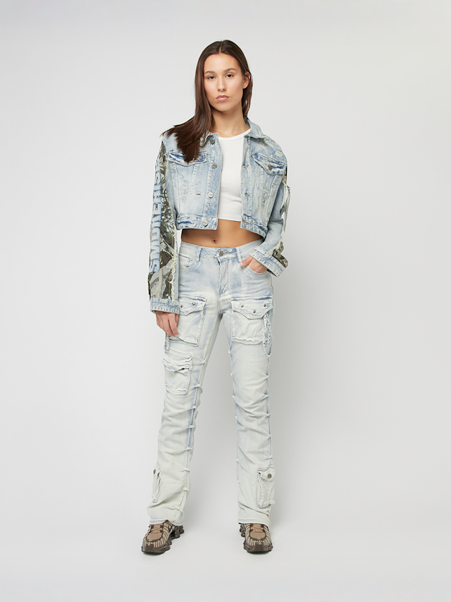 Smoke Rise, Denim Trucker Nylon Mixed Media Jacket, blue, Image 6 of 6