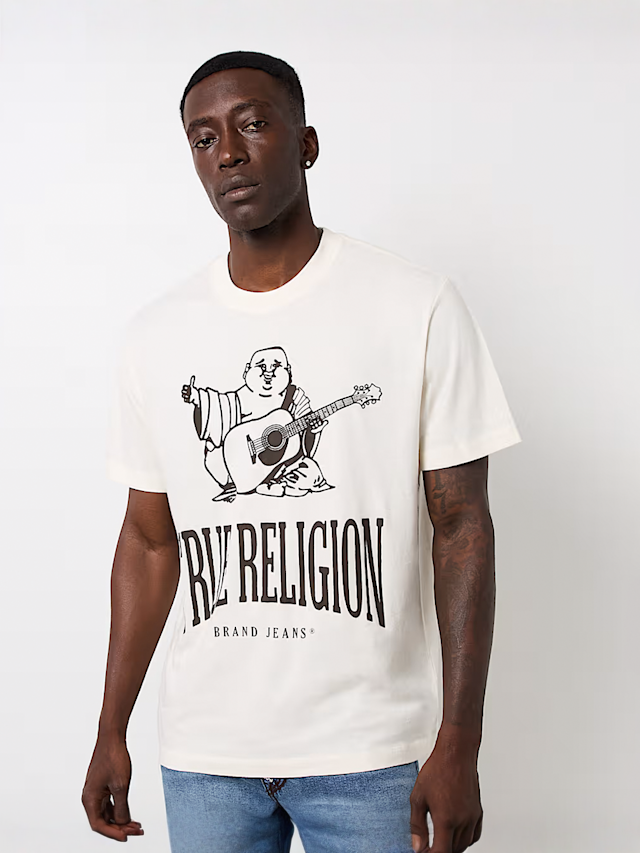 True Religion, Vintage Crackle Buddha Tee, white, Image 1 of 4