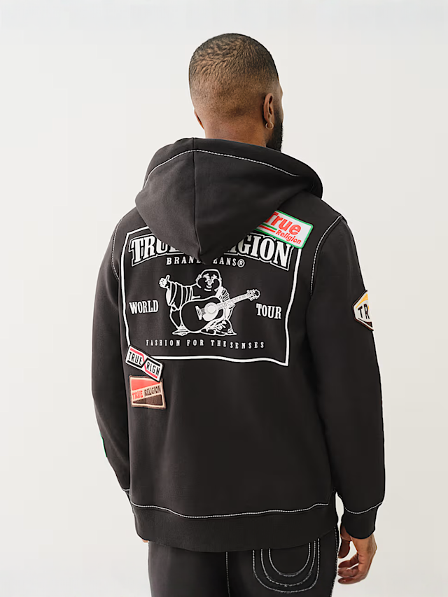 True Religion, Patch Big-T Zip Hoodie, black, Image 2 of 5