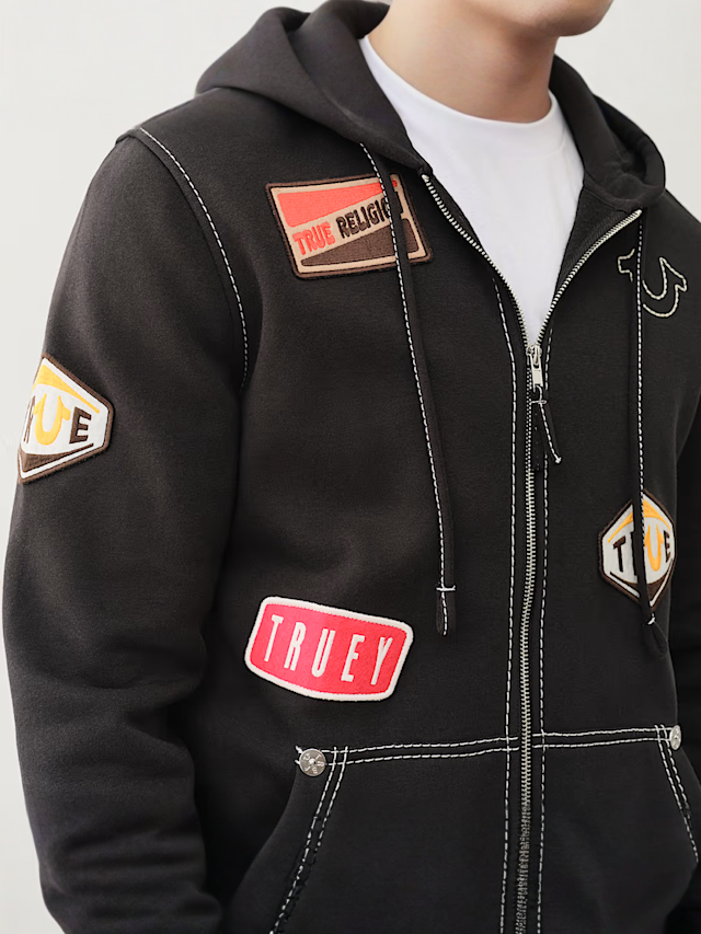 True Religion, Patch Big-T Zip Hoodie, black, Image 3 of 5