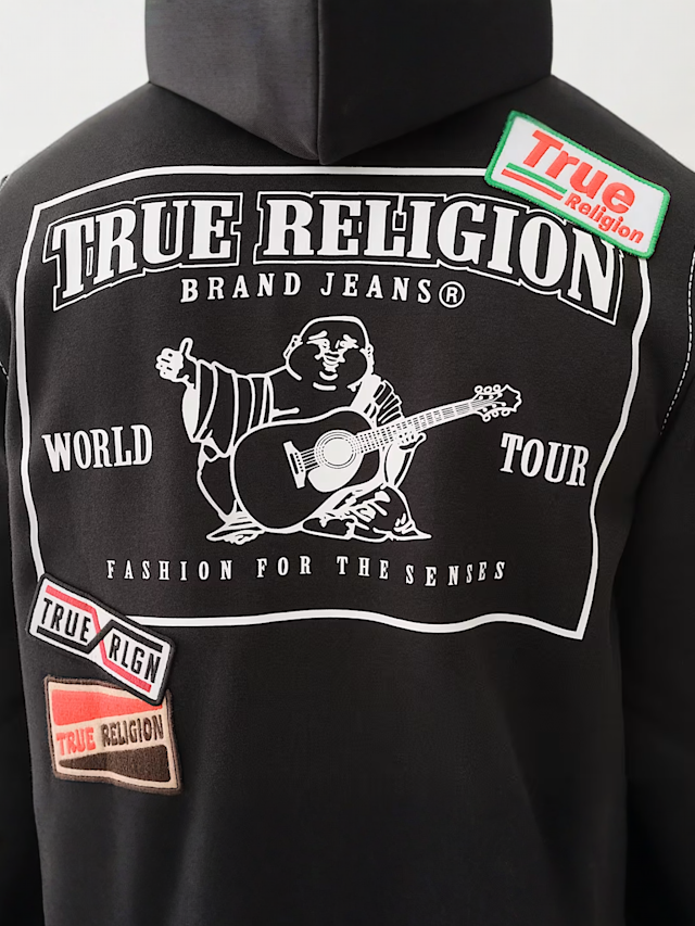 True Religion, Patch Big-T Zip Hoodie, black, Image 4 of 5