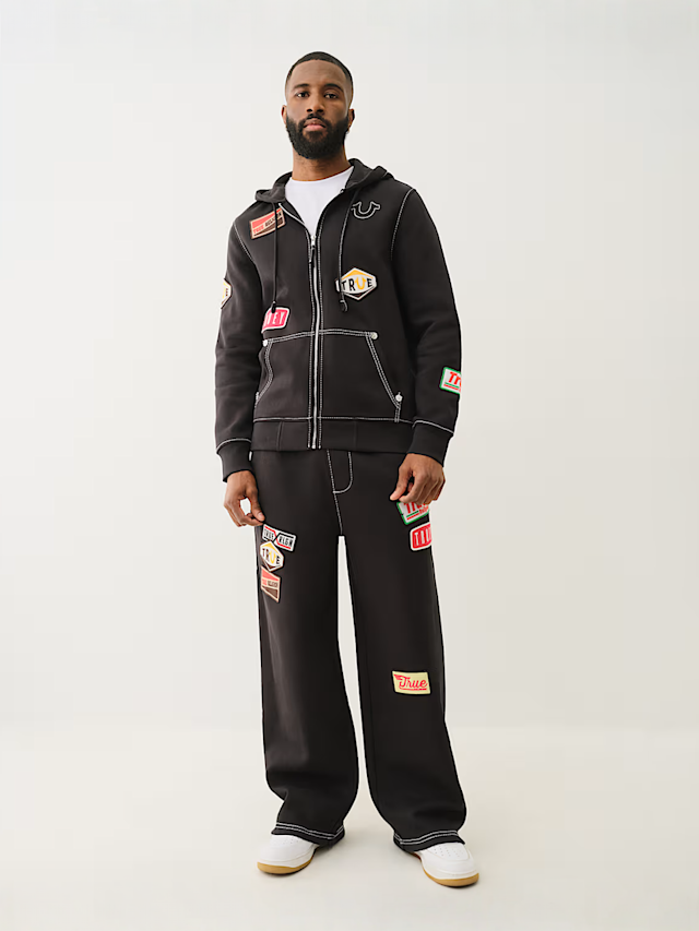 True Religion, Patch Big-T Zip Hoodie, black, Image 5 of 5