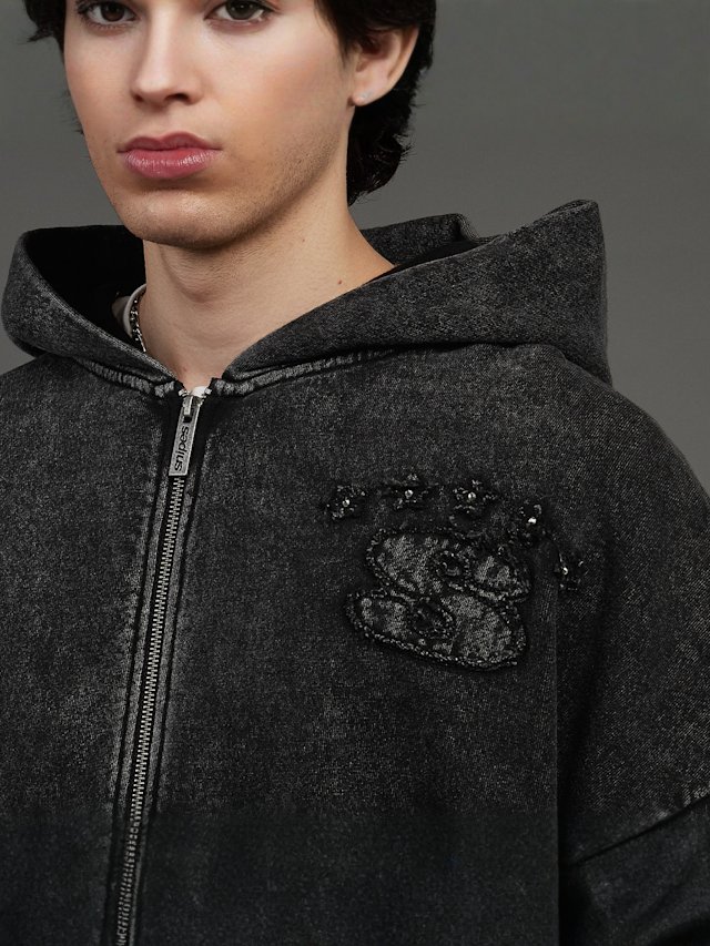 SNIPES, S Emblem Inside Out Oversized Zip Hoodie, black, Image 3 of 7