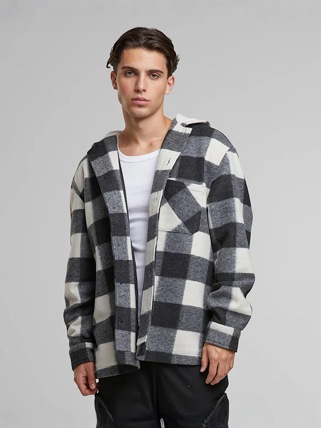 Urban Classics, Big Check Jacket With Hood, black, Image 1 of 3