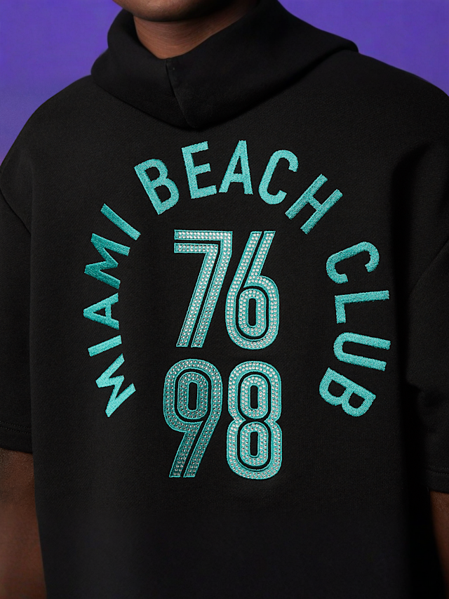 MCM x SNIPES, Miami Club Half Sleeve Hoodie, black, Image 5 of 6