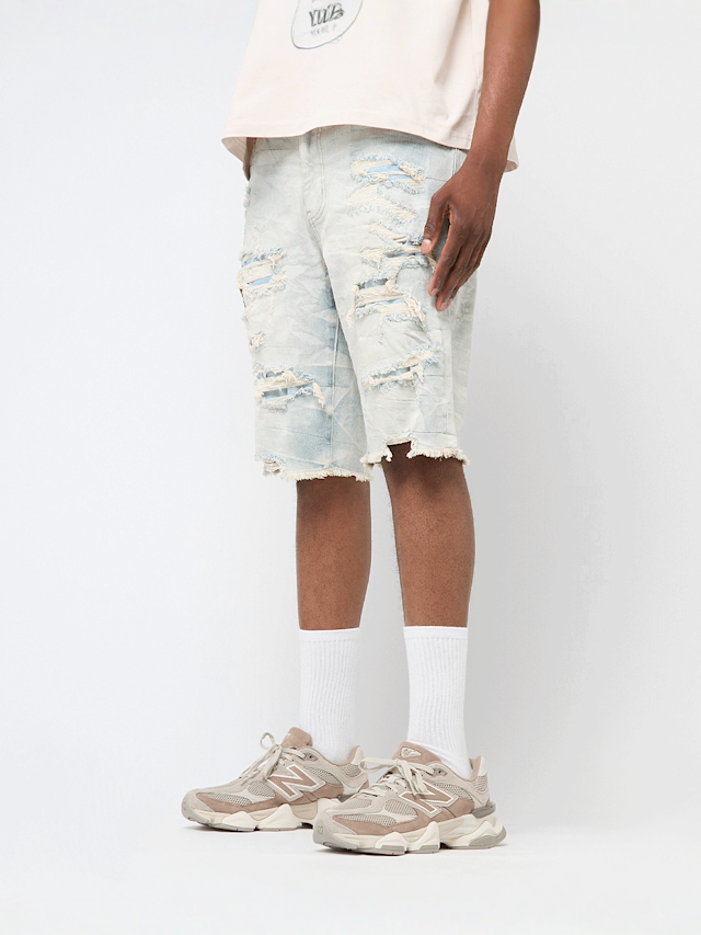 Smoke Rise, Distressed Rip & Repair Denim Shorts, blue, Image 1 of 5