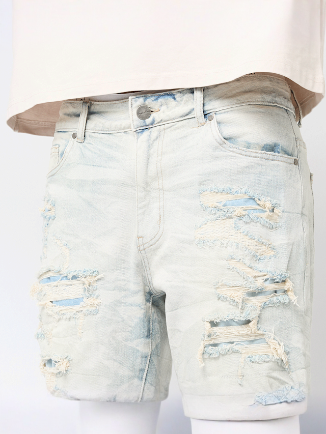 Smoke Rise, Distressed Rip & Repair Denim Shorts, blue, Image 3 of 5