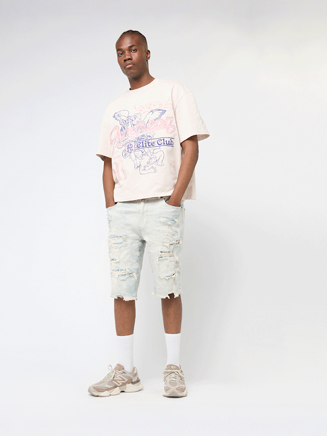 Smoke Rise, Distressed Rip & Repair Denim Shorts, blue, Image 5 of 5