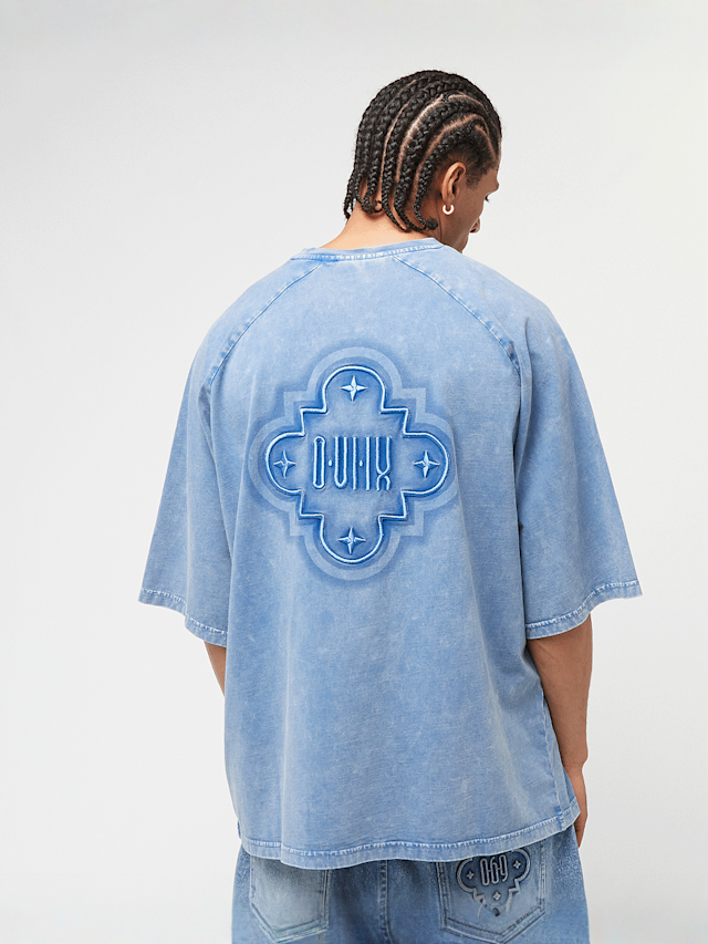 zəяo si:x nœf, Alternate Logo Ornament Oversized Raglan Tee, blue, Image 1 of 5