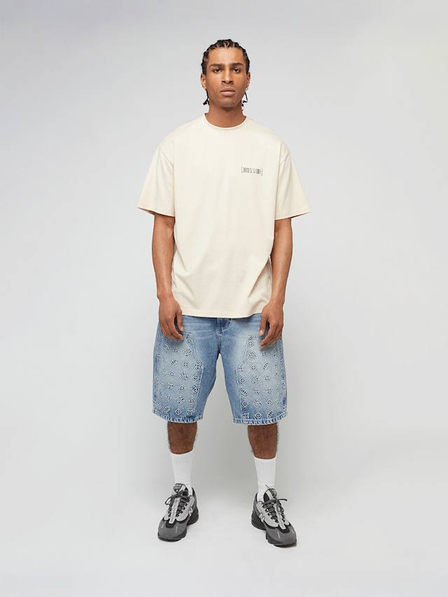 zəяo si:x nœf, Primary Logo Embossed Denim Shorts, blue, Image 5 of 5