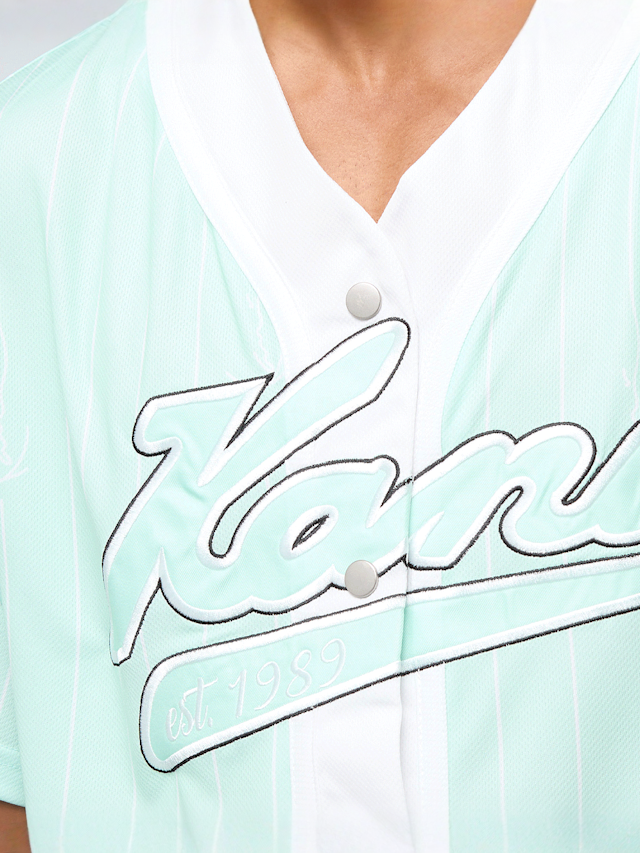 Karl Kani, Varsity Logo Pinstripe Baseball Shirt, blue, Image 3 of 4