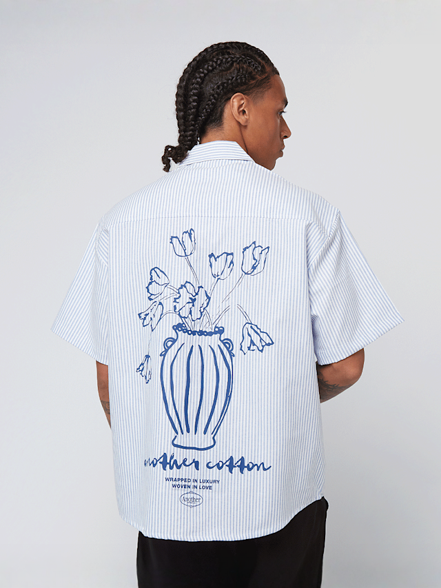 Another Cotton Lab, Oversized Short Sleeve Shirt, blue, Image 1 of 6
