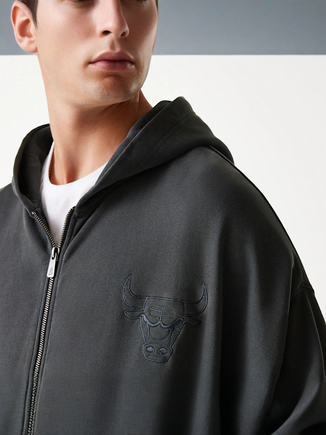 New Era, NBA Washed Full Zip Chicago Bulls, black, Image 4 of 6