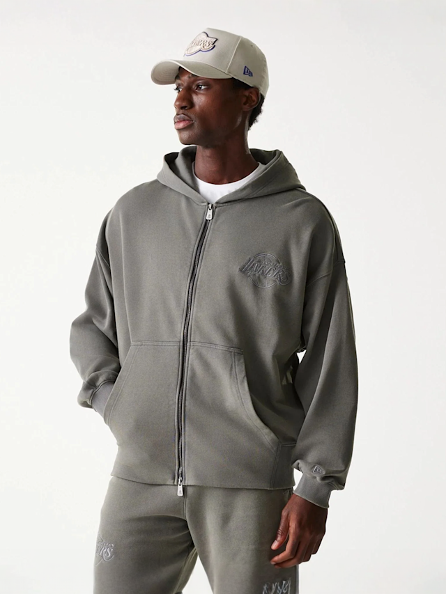 New Era, NBA Washed Full Zip Los Angeles Lakers, grey, Image 1 of 6