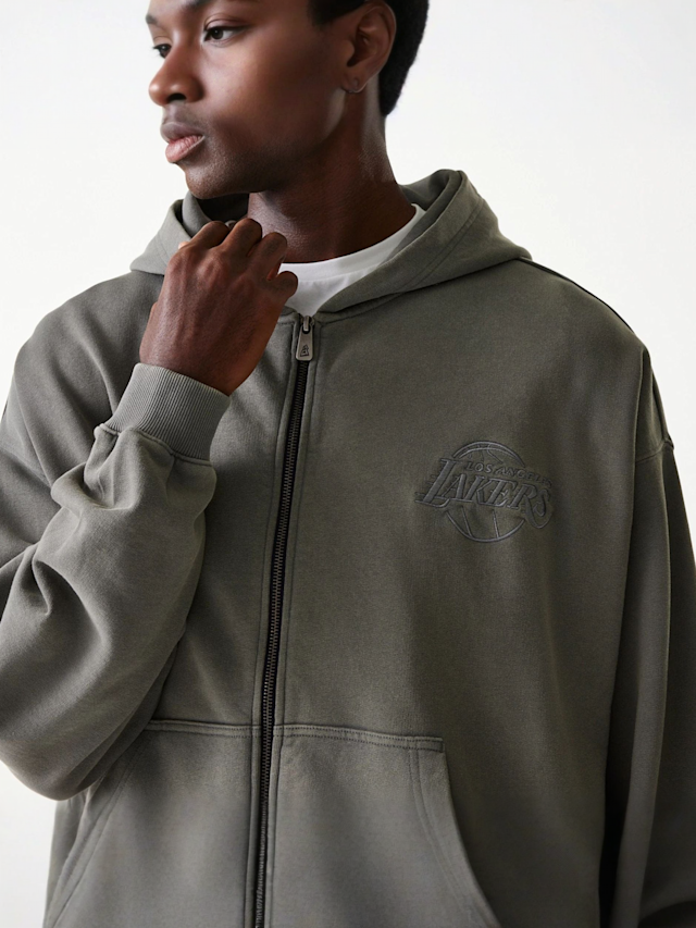 New Era, NBA Washed Full Zip Los Angeles Lakers, grey, Image 3 of 6