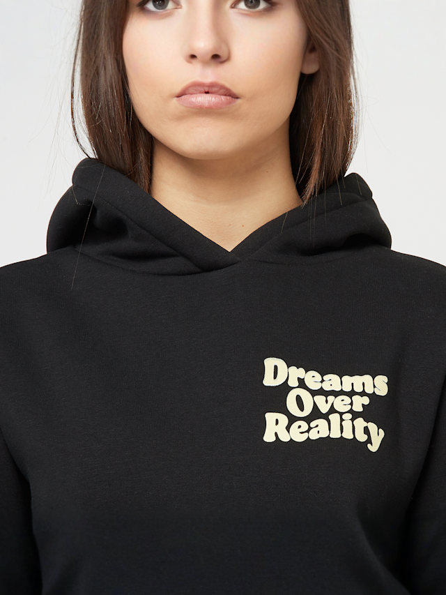 Miss Tee, Dreams Over Reality Ladies Fluffy Hoody, black, Image 3 of 5