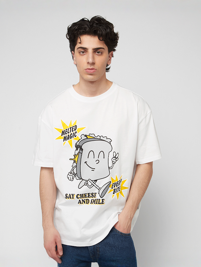 Mister Tee, Cheese And Smile Oversize Tee, white, Image 1 of 4