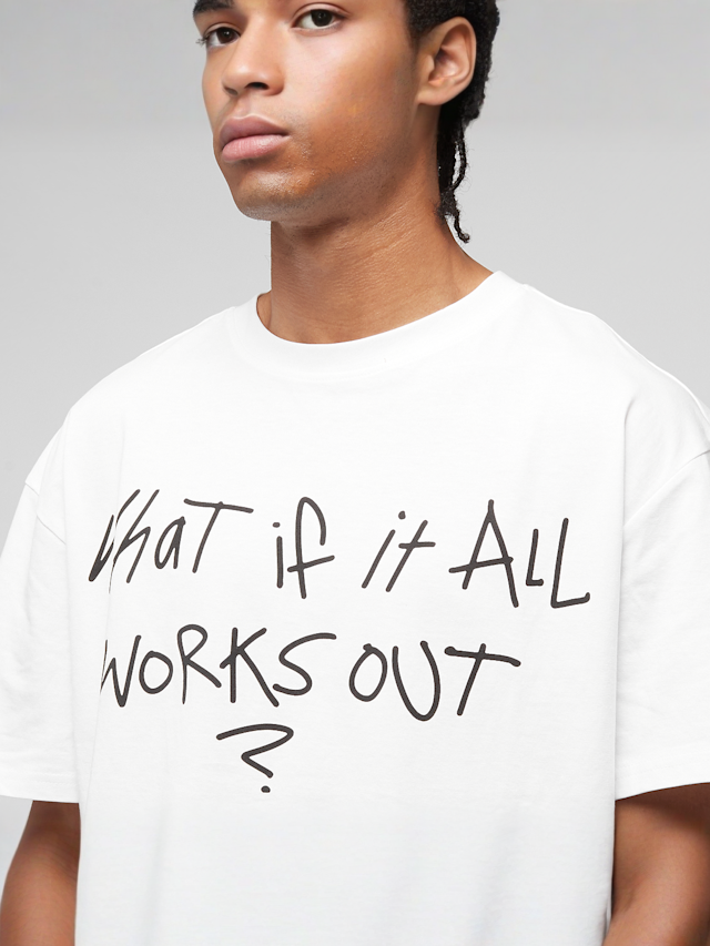Mister Tee, It All Works Out Wording Oversize Tee, white, Image 3 of 4