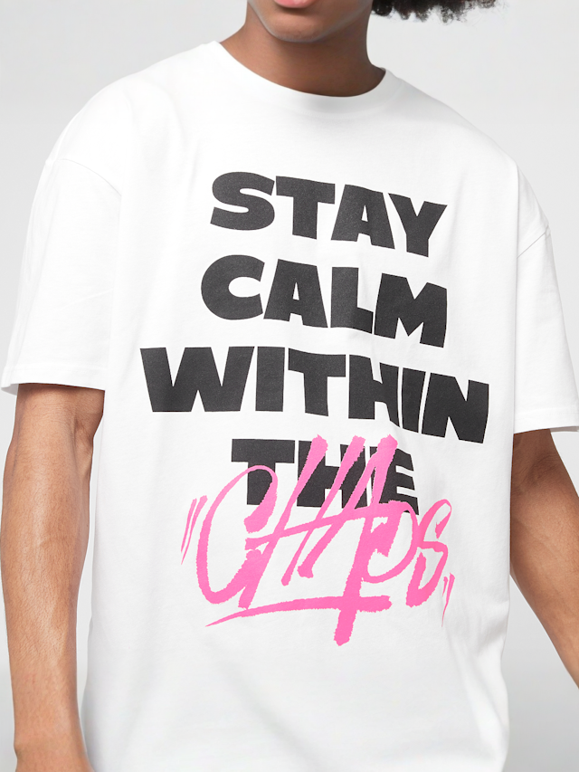 Mister Tee, Stay Calm In Chaos Oversize Tee, white, Image 3 of 4