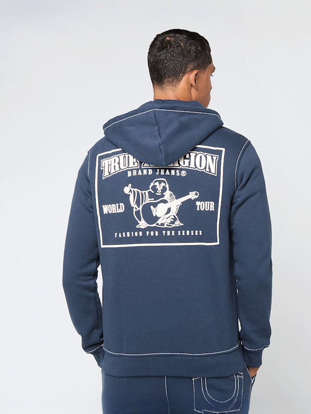 True Religion, Big T Zip Up Hoodie, blue, Image 1 of 5