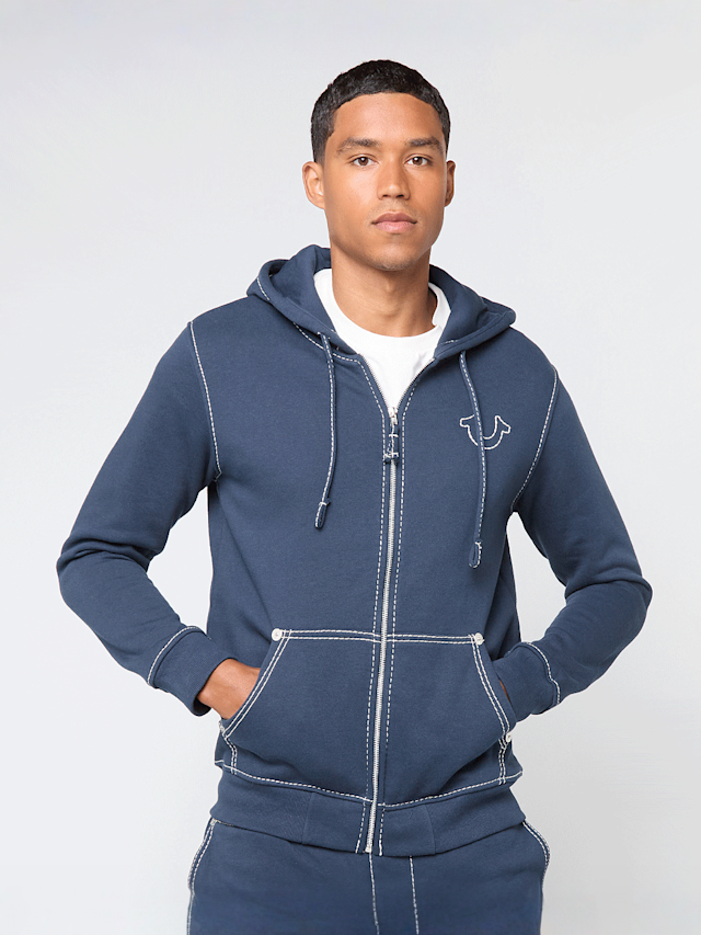 True Religion, Big T Zip Up Hoodie, blue, Image 2 of 5