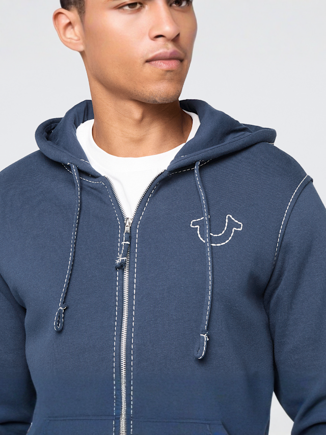 True Religion, Big T Zip Up Hoodie, blue, Image 3 of 5