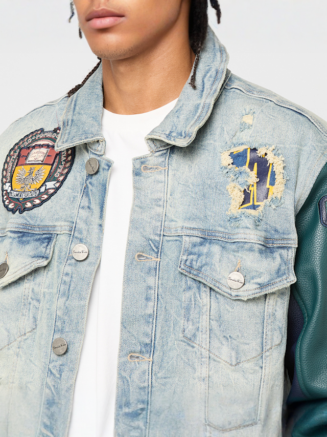 Smoke Rise, MAGNIFICENCE DENIM VARSITY JACKET MECHANICAL BLUE, blue, Image 3 of 8