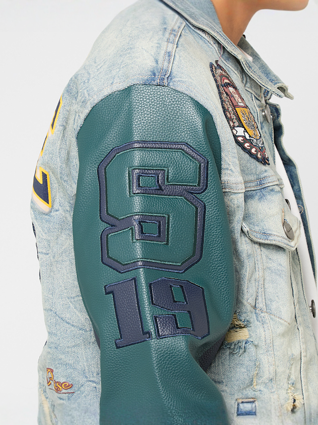 Smoke Rise, MAGNIFICENCE DENIM VARSITY JACKET MECHANICAL BLUE, blue, Image 5 of 8