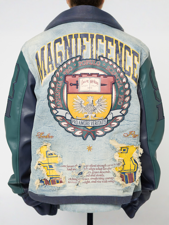 Smoke Rise, MAGNIFICENCE DENIM VARSITY JACKET MECHANICAL BLUE, blue, Image 6 of 8