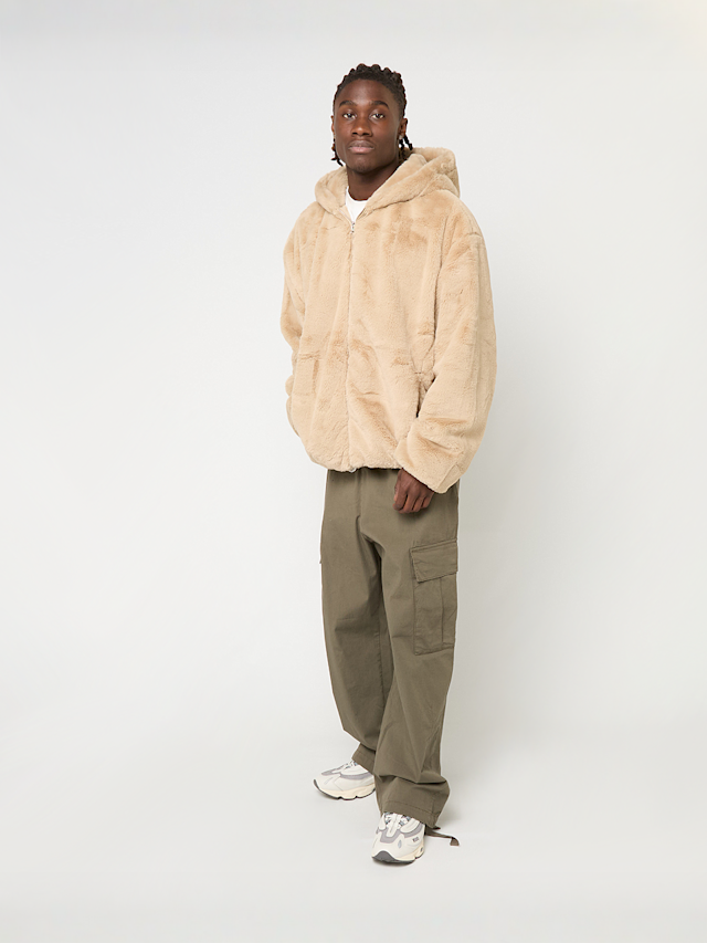 Urban Classics, Full Zip Faux Fur Hoodie whitesand, beige, Image 4 of 4