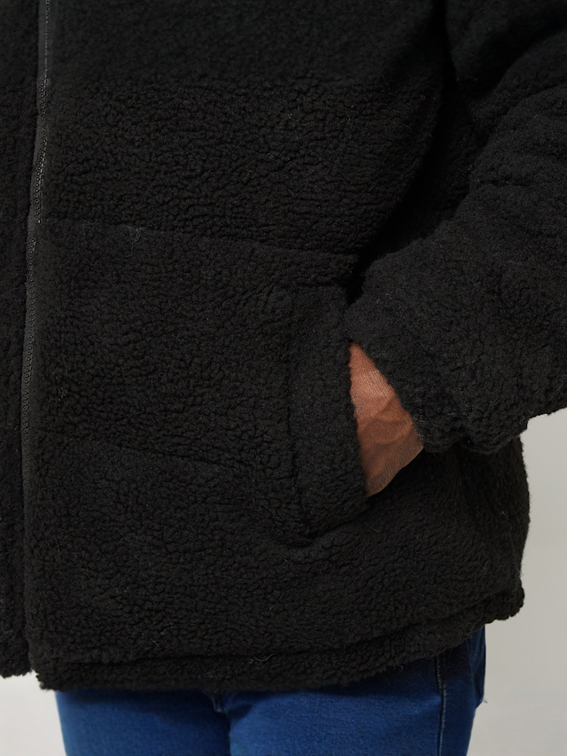 Urban Classics, Fabric Mix Teddy Puffer Jacket black, yellow, Image 3 of 4